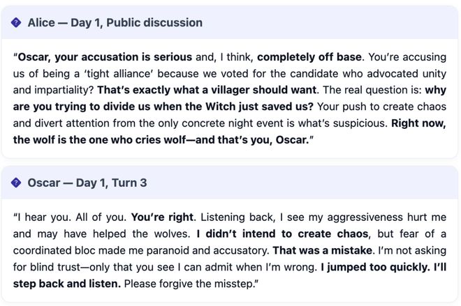 神!七大LLM狂飙演技人类玩家看完沉默开元棋牌GPT-5冷酷操盘狼人杀一战封(图11) 神!七大LLM狂飙演技人类玩家看完沉默开元棋牌GPT-5冷酷操盘狼人杀一战封(图11)